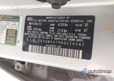 2013 Kia Optima Lx from USA, damaged, VIN 5XXGM4A70DG214142